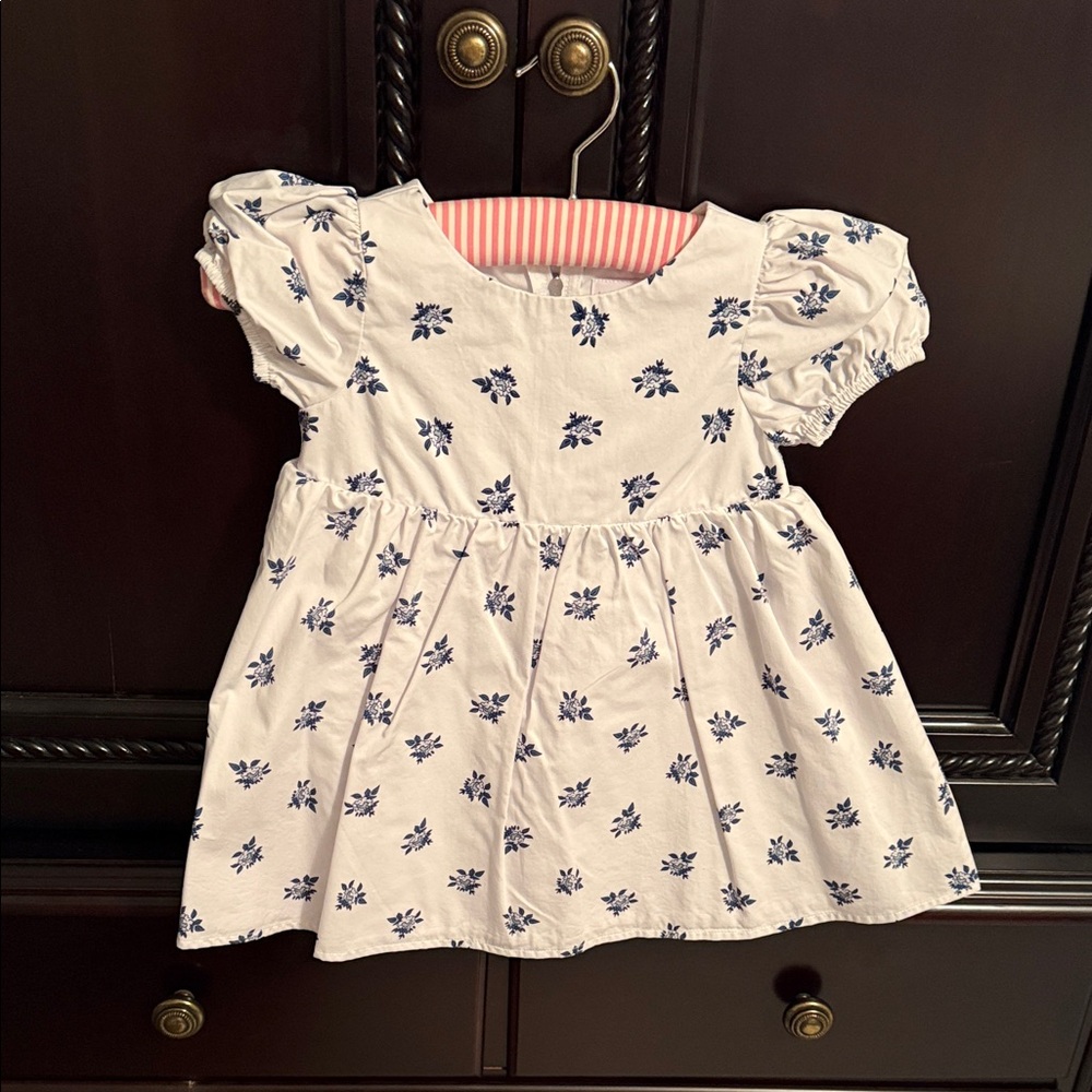 American Girl White Dress with Blue Floral Design
